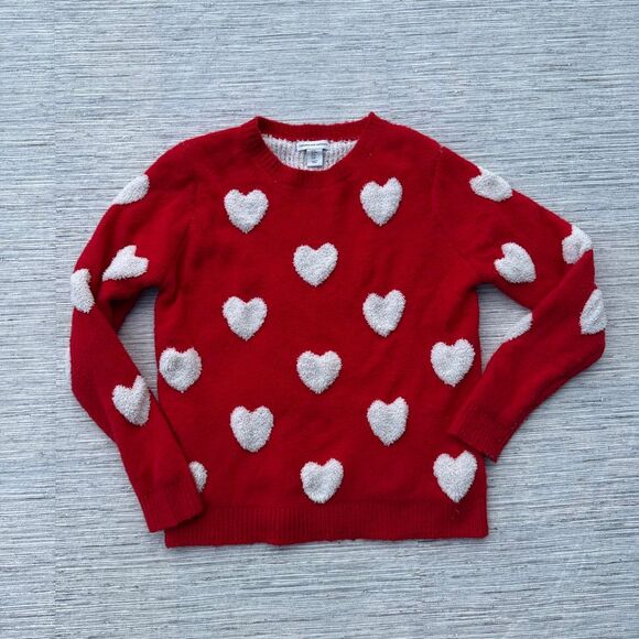 cupcakes & cashmere Sweaters - Cupcakes & Cashmere Red Sherpa Heart Crewneck Knit Sweater Size Medium